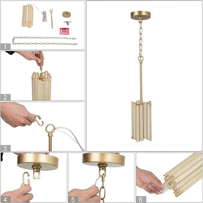 KSANA Gold Pendant Lights Kitchen Island, Kitchen Pendant Lighting Over Island with Cream Glass Shade, Modern Gold Pendant Light Fixtures for Dining Table, Bedside, Tableside, Hallway, 4.3''D x 18''H