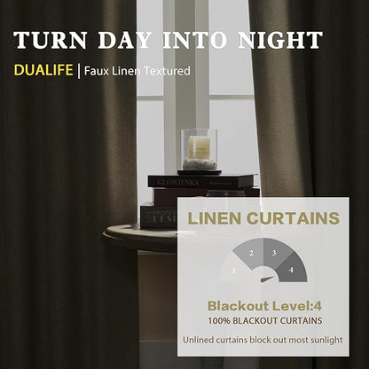 DUALIFE 2PCS Blackout Extra Long Linen Curtains 11 ft Length Drapes, High Ceiling Living Room Tall Cutains Back Tab Pocket 2 Story Long Window Curtains 50 X132 Inch 2 Panels Chartreuse Oatmeal