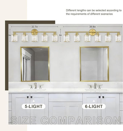 Crystal Bathroom Light Fixtures,Bathroom Lighting Fixtures Over Mirror, Modern 6-Light Brushed Nickel Vanity Lights for Mirror, Restroom,Kitchen(Ceramic E26 Socket,Bulbs Not Include)