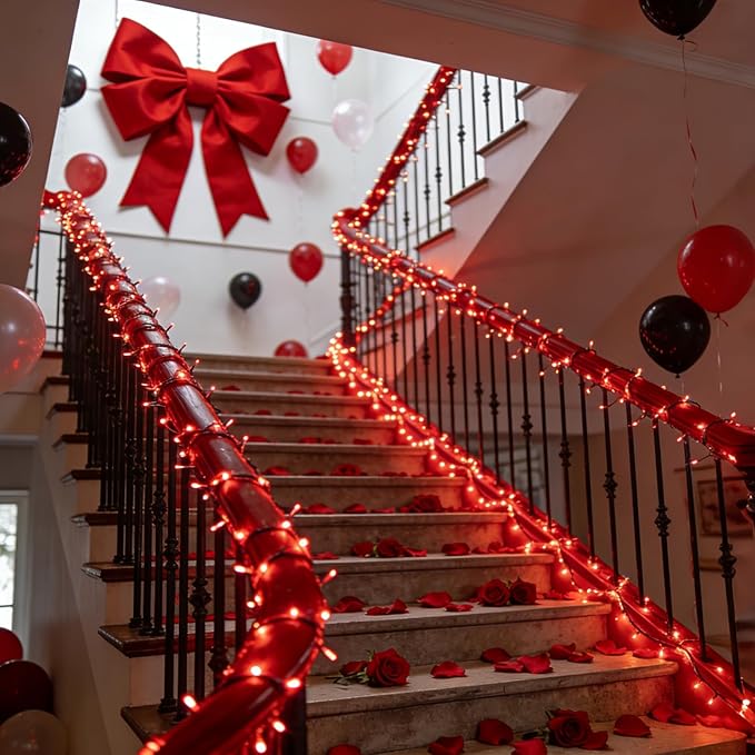 350LED Valentine Lights Indoor Outdoor, 90ft 12 Modes Red Valentines Day Decorations with Timer Dimmable, Waterproof Christmas Tree Lights for Xmas Patio Bedroom Yard Fence Balcony Garden Party Decor