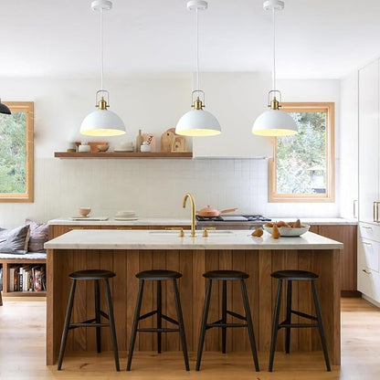 Matte White Pendant Lights Kitchen Island 3 Pack, Modern Farmhouse Hanging Light Fixtures with Gold Interior, Hardwired Metal Ceiling Lighting Over Sink Dining Room