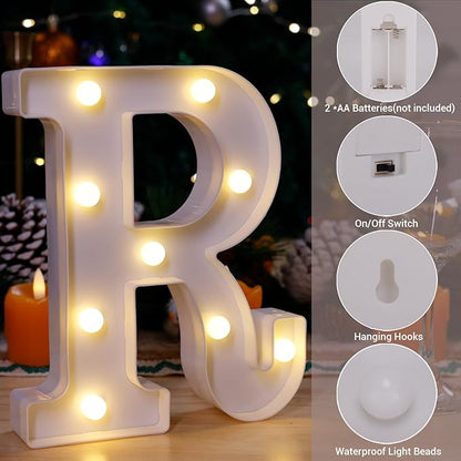LED Marquee Sign Light Up Letters, Alphabet Light Up Sign, Battery Powered LED Letter Lights for Night Light, Wedding, Birthday, Party, Christmas or Home Decor (R)