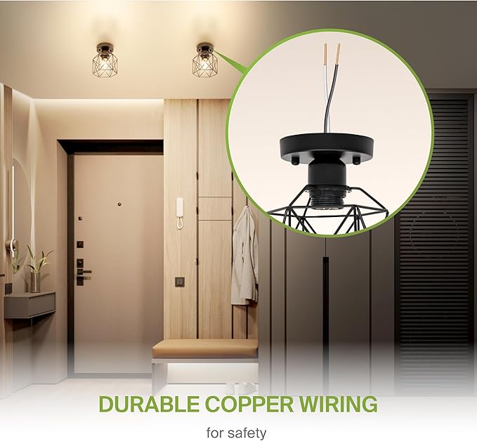 ASD Black Semi Flush Mount Ceiling Light Fixture - 5.7" E26 120V ETL Modern Light Fixtures Ceiling Mount, Semi Flush Mount Chandelier for Entryway, Bedroom, Foyer Lighting Fixtures 2 Pack