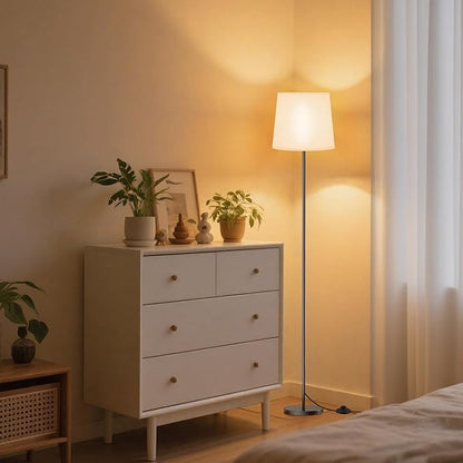 SIBRILLE Floor Lamp with White Shade, 62" LED Dimmable Standing Lamp with Foot Switch, Color Options, 9W E26 Bulb Included, Modern Reading Light for Living Room Bedroom Office Corner, Black