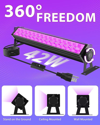 10 Pack LED Black Light Bar, Blacklight Flood Light with Plug & Switch & Power Cord, Each Light Up 24x24ft Area, for Glow Fluorescent Party Bedroom Game Room Body Paint Stage