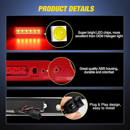 Nilight Third Brake Light Tail High Mount 3rd Stop Lights Red Lens Compatible with Jeep Grand Cherokee 2005 2006 2007 2008 2009 2010 Van SUV Rear Center Cab Lamp