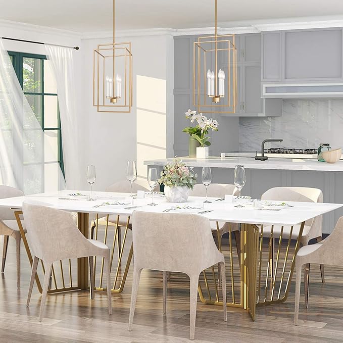 KSANA Antique Gold Chandelier, 4-Light Modern Linear Chandeliers, Pendant Hanging Light Fixtures for Dining Rooms, Foyer, Living Room, Bedroom and Kitchen Island