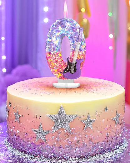 K-Pop Birthday Candle – Purple & Pink Glitter Music Theme Cake Candle with Guitar, Musical Party Decor for Girls, Teens, Kpop Fans (0)