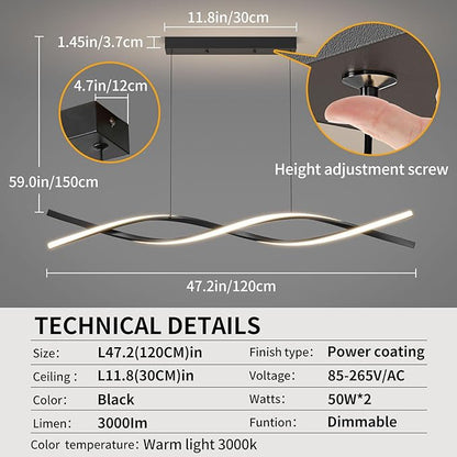 Modern Ceiling Chandelier Light, Acrylic Anti Flicker Pendant Lamp with Remote Control Dimmable 3 Color Mode & Brightness (Warm Cool Neutral Light) for Kitchen Bar Walnut
