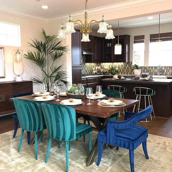5 Lights Vintage Gold Chandelier, Elegant Rustic Chandeliers Glass Pendant Light Fixture for Dining Room Kitchen Living Room Bedroom