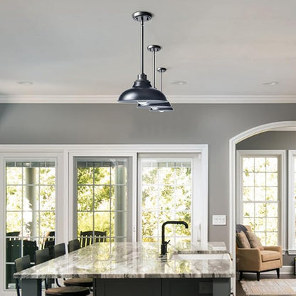 Farmhouse Pendant Light Fixture Black Pendant Lights Kitchen Island Modern for Dinning Room Bedroom Entryway Metal Rod
