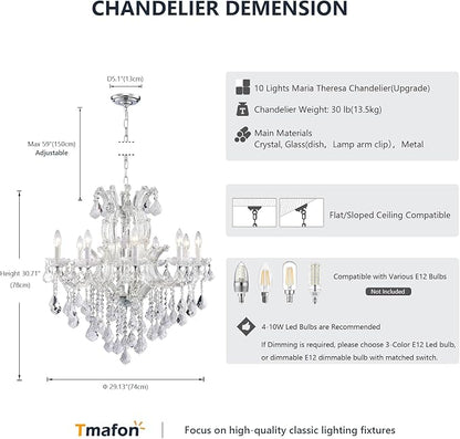 Modern Crystal Chandelier Light Fixtures - Luxury Maria Theresa Chrome Chandeliers for Dining Room, Kitchen Island, Living Room, Bedroom, 10 Lights