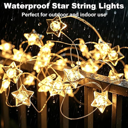 BOHON Star Fairy Lights Battery Operated, 13 FT 40 LED String Lights for Bedroom, Warm White Star Garland Twinkle Lights for Indoor Dorm Classroom Curtain Cute Room Wedding Decor, with Timer
