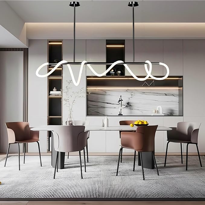 Modern LED Linear Pendant Light, DIY 59 inch Black Chandelier, with Remote Height Adjustable Ceiling Hanging Dining Room Light Fixture, Kitchen Island Lighting, Restaurant Long Hose Lamp