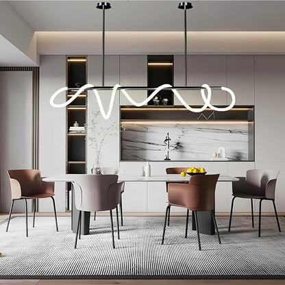 Modern LED Linear Pendant Light, DIY 59 inch Black Chandelier, with Remote Height Adjustable Ceiling Hanging Dining Room Light Fixture, Kitchen Island Lighting, Restaurant Long Hose Lamp