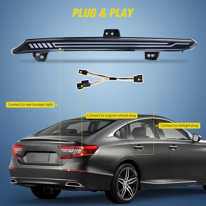 Nilight Rear Bumper Tail Light Compatible with 2018 2019 2020 2021 2022 Honda Accord 10th Smoke Lens LED Reflector Rear Bumper Lamp Brake Turn Signal Sequential Flashing Driving Taillights Replacement