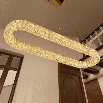 HAIXIANG Crystal 59 Inch Long Chandelier Modern Dimmable LED Chandeliers for Dining Table Pendant Lights Rectangular Glam Lighting Fixtures for Dining Room Kitchen Island Gold