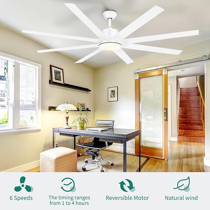YITAHOME 72 Inch Ceiling Fans with Lights and Remote Control for Indoor, Reversible Quiet DC Motor, 8 Blades with 6 Speed, Modern Ceiling Fans for Living Room -White