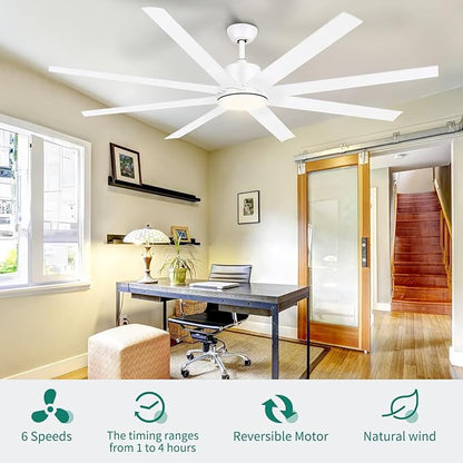 YITAHOME 72 Inch Ceiling Fans with Lights and Remote Control for Indoor, Reversible Quiet DC Motor, 8 Blades with 6 Speed, Modern Ceiling Fans for Living Room -White