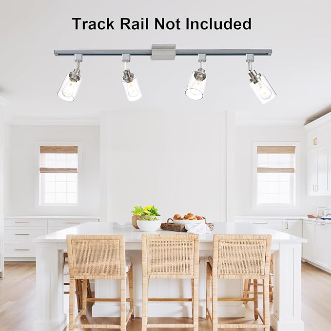 4 Pack H Track Lighting Replacement Heads Brushed Nickel Ceiling Track Lighting Fixtures with Clear Glass Shades, H Type Track Light Heads E26 Base Spotlight for Retail Shop Kitchen Island