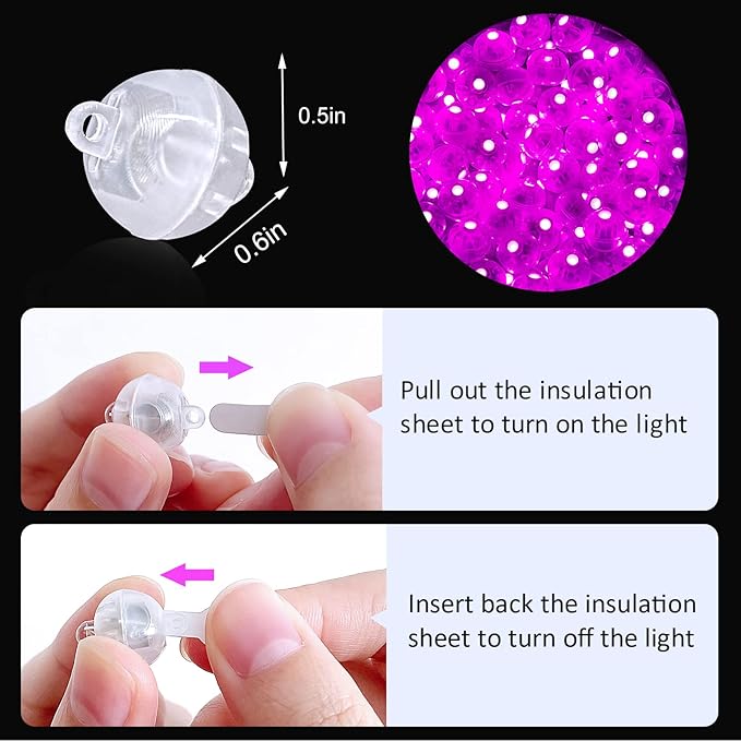 ZGWJ 100PCs Pink Balloon Lights Mini, Battery Powered, Long Standby Time Waterproof Tiny Led Round Flash Light for Paper Lantern Balloon Party Easter Eggs Wedding Christmas Halloween Decorations