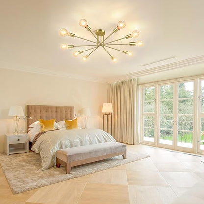 Semi Flush Mount Ceiling Light Fixture, 10-Light Modern Gold Sputnik Chandelier Industrial Ceiling Lamp for Kitchen Dining Room Living Room Bedroom Foyer