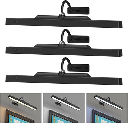 3Pack Picture Light Battery Operated, 16in Picture Light for Wall, 5000mAh Cordless Wall Lights with Controller,Art Light with Dimmable Cordless for Wall Painting,Frame, Portrait, Dartboard- Black