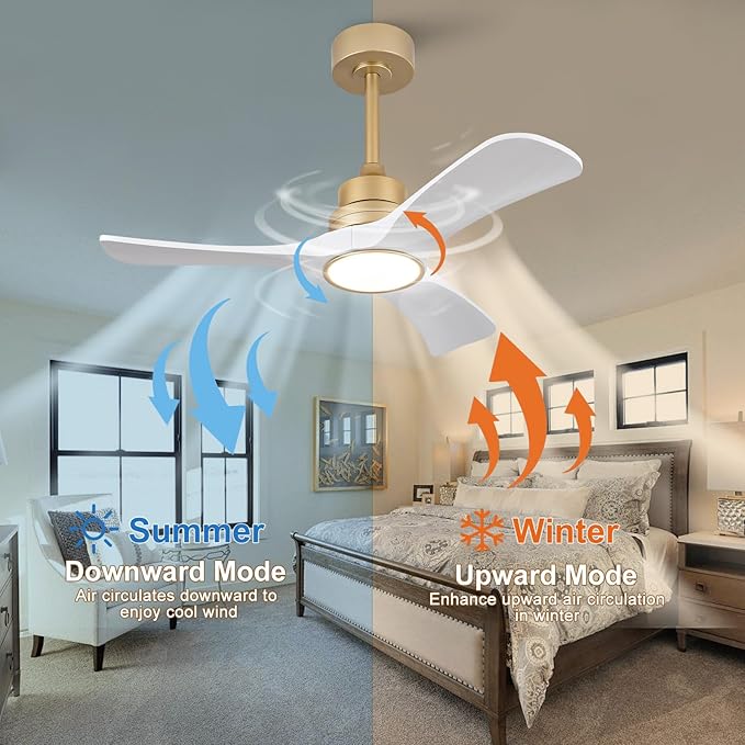 White Gold Ceiling Fans with Lights,36 inch Solid Wood Ceiling Fan with Remote Control,Wall Switch,Dimmable,Reversible,Power Off Memory Modern Ceiling Fan Indoor Outdoor for Bedroom Patio