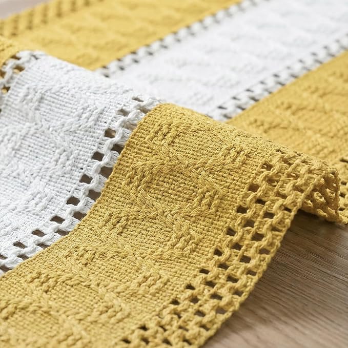 Artoid Mode Yellow Farmhouse Rustic Table Runner, Seasonal Hollow Kitchen Dining Table Decoration for Home Party Decor 12x108 Inch