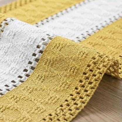 Artoid Mode Yellow Farmhouse Rustic Table Runner, Seasonal Hollow Kitchen Dining Table Decoration for Home Party Decor 12x108 Inch