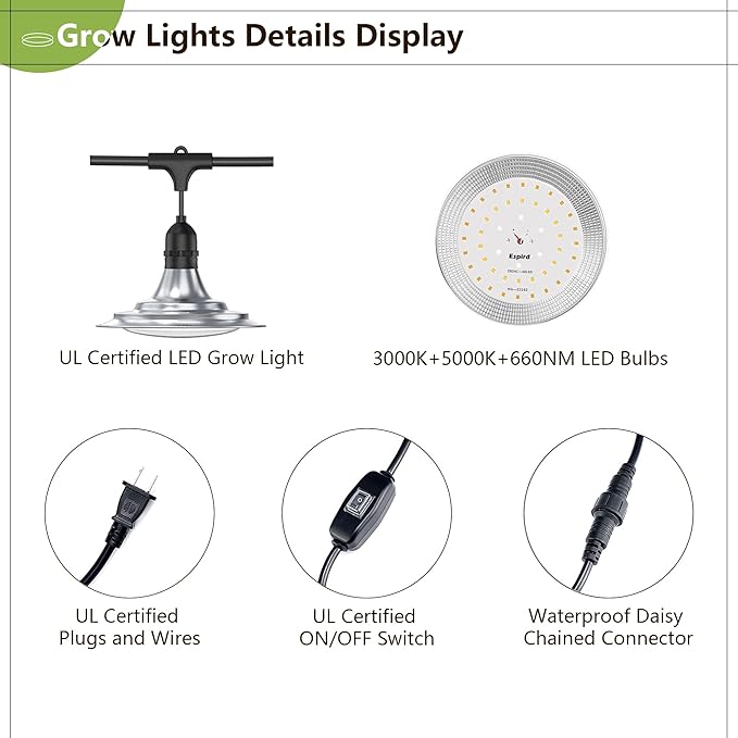 Outdoor LED Grow Light, 12-Light Full Spectrum Grow Light Strip, Waterproof Plant Growing Lamps, UL Certified String Grow Lights for Greenhouse Garden, 41FT Outdoor Grow Light for Veg Seedling