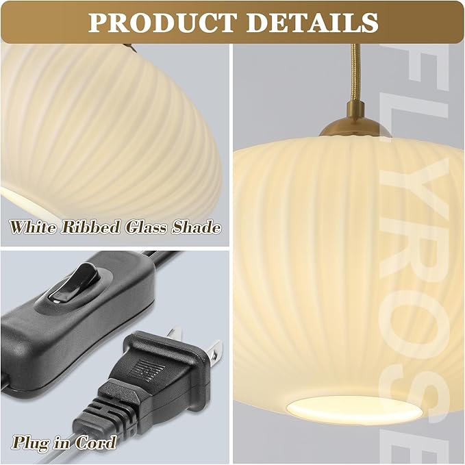 Antique Brass Pendant Lighting Bedroom Plug in Ceiling Light Gold and White Pendant Lights Kitchen Island Large Plug in Chandelier Modern Glass Hanging Lamp
