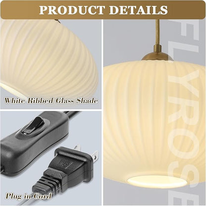 Antique Brass Pendant Lighting Bedroom Plug in Ceiling Light Gold and White Pendant Lights Kitchen Island Large Plug in Chandelier Modern Glass Hanging Lamp