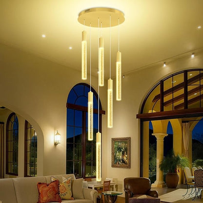 Luxury 6 Light Modern Crystal Pendant Light - 71" High Ceiling Gold LED Dimmable Pendant Light for Bedside Island Kitchen Living Room