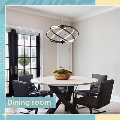 CHYING Modern Black Chandelier with Remote Control, 48W 3-Color Temperature Dimmable LED Chandelier for Dining Room, Hanging Adjustable Pendant Light for Living Room Kitchen Entryway Foyer