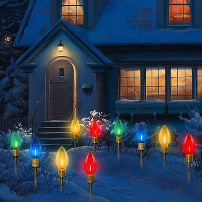 Abeja 2 Pack 7Ft C9 Outdoor Pathway Lights, Outdoor Christmas Pathway Markers Stakes Lights with 8 Jumbo C9 Multicolor LED Bulbs, Connectable Christmas Yard Decoration for Driveways Garden Holiday