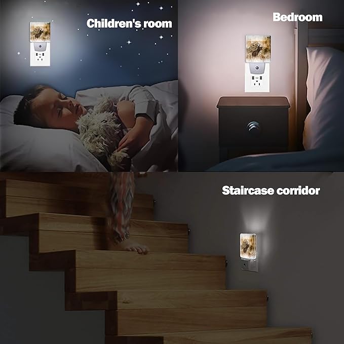 Deer Autumn Fall Night Light Plug in Wall Lamp Smart Dusk to Dawn Sensor for Home Decorative, Kids Room Bedroom Bathroom Kitchen Hallway Gifts