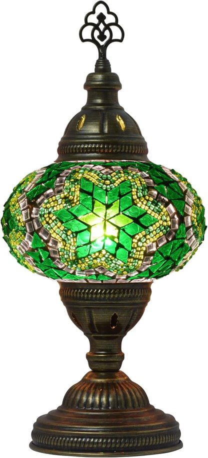Turkish Lamp, Mosaic Table Lamp, Antique Moroccan Decorative Glass Bohemian Vintage Lamp Shade, Small Desk Tiffany Bedside Stained Glass Lamp with US Plug and E12 Socket