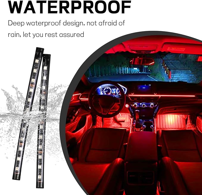 Car LED Strip Light, 12V 24 LED Interior Atmosphere Lights Under Dash Ambient Night Light, Auto Interior Decorative Lamp with Cigarette Adapter Plug, Car Accessories (Red, Cigarette Lighter)