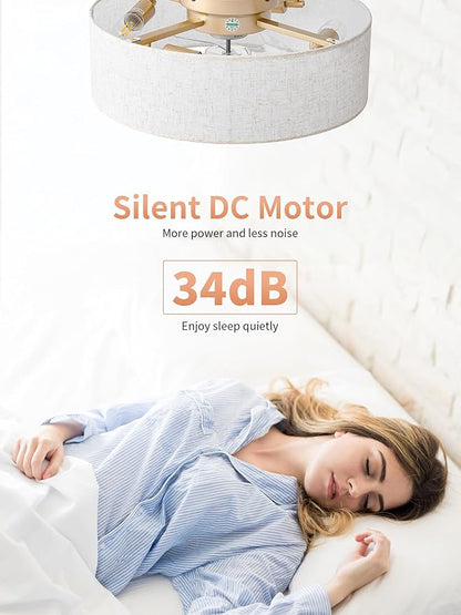 Ceiling Fans with Lights, 20" Boho Ceiling Fan with Light Flush Mount, Drum Rattan Low Profile with 6 Speeds, Remote Control for Bedroom, Nursery, Living Room