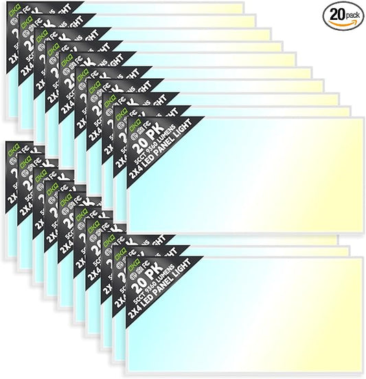 OKQ 2x4 LED Flat Panel Light Drop Ceiling Office Fixture, 5 CCT 3000K-6500K Adjustable & 5 Wattage Selectable,0-10V Dimmable, 2X4 LED Flush Mount Ceiling Light, ETL Listed 20Pack