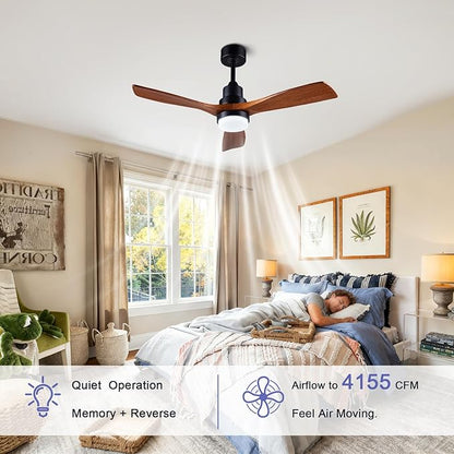42" Ceiling Fans [with Lighting Remote Control], Indoor Outdoor Modern Wooden Ceiling Fan [with 3 Solid Wood Blades] for Kids' Rooms, bedrooms, Offices and More.…