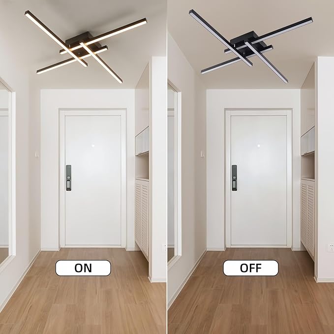 Modern LED Ceiling Light 24 Inch, 3-Color Temperatures (3000K/4000K/6000K) Adjustable, Black Flush Mount Light for Living Room, Bedroom, Kitchen, Hallway