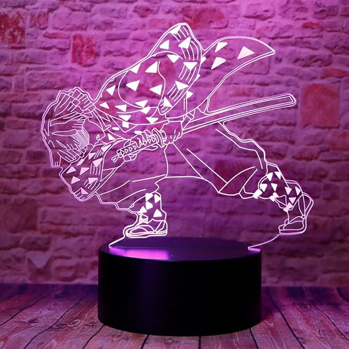 Cute Demon Slayer Agatsuma Zenitsu Anime Character 3D Optical Illusion LED Bedroom Decor Sleep Table Lamp with Remote 7 Colors Visual Night Light Birthday Christmas Gifts for Kids