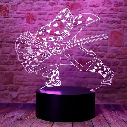 Cute Demon Slayer Agatsuma Zenitsu Anime Character 3D Optical Illusion LED Bedroom Decor Sleep Table Lamp with Remote 7 Colors Visual Night Light Birthday Christmas Gifts for Kids