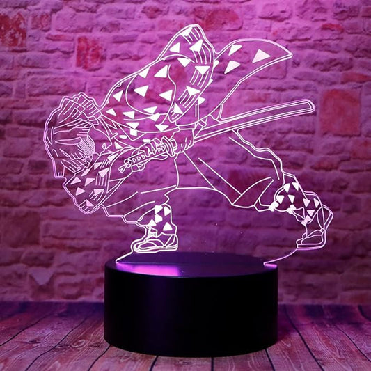 Cute Demon Slayer Agatsuma Zenitsu Anime Character 3D Optical Illusion LED Bedroom Decor Sleep Table Lamp with Remote 7 Colors Visual Night Light Birthday Christmas Gifts for Kids