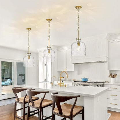 Modern Gold Pendant Light – 10" Dome Glass Hanging Light Fixture, Single E26 Pendant Lighting for Kitchen Island, Dining Room, Bedroom, Hallway, Adjustable Ceiling Lamp
