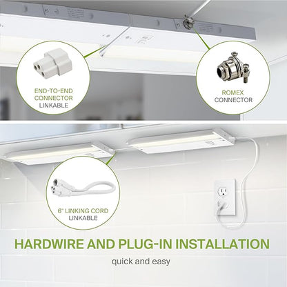 ASD Swivel LED Under Cabinet Lighting Plug in or Hardwired 12 Inch, Dimmable Under Cabinet Lights with High/Low/Off Switch, 3CCT 2700K-4000K, Linkable Under Counter Lights for Kitchen, White, ETL