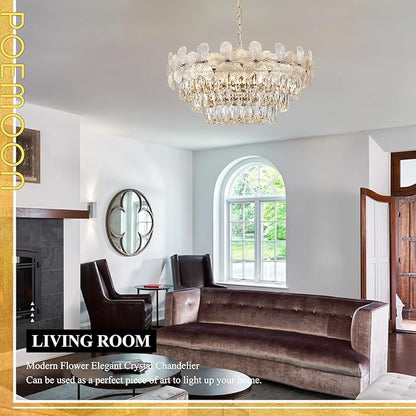 11 Lights Modern Flower Elegant Crystal Chandelier 6-Tier 24" Luxury Gold Chandelier Light Fixture for Living Dining Room Kitchen Entryway Bedroom Foyer, E12