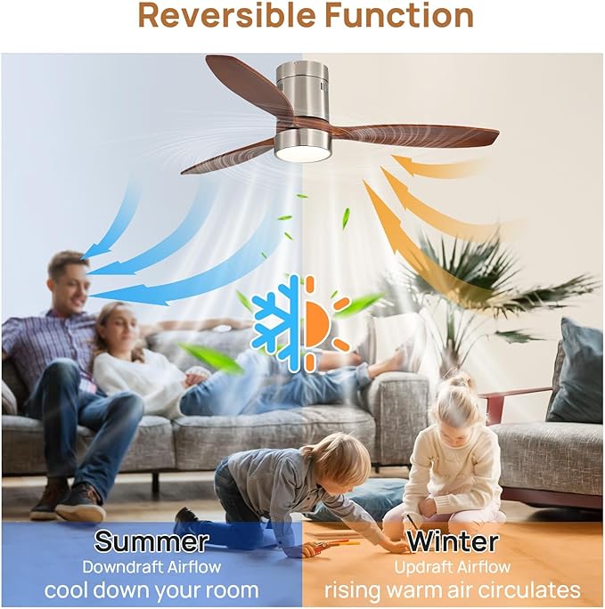 Sofucor 52 Inch Smart Ceiling Fans with Light-Modern Solid Wood Outdoor 3 Blades Ceiling Fan with Alexa/Google/APP/Remote Control for Bedroom Living Room Indoor Farmhouse Patio,DC Motor,Silver & Brown